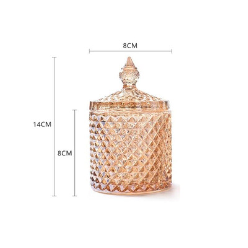 Bocal de stockage en verre cristal de couleur européenne de 600ML, bocal à sucre en diamant, pour coton-tige, tampons de coton, bocaux de stockage ménagers: Orange S