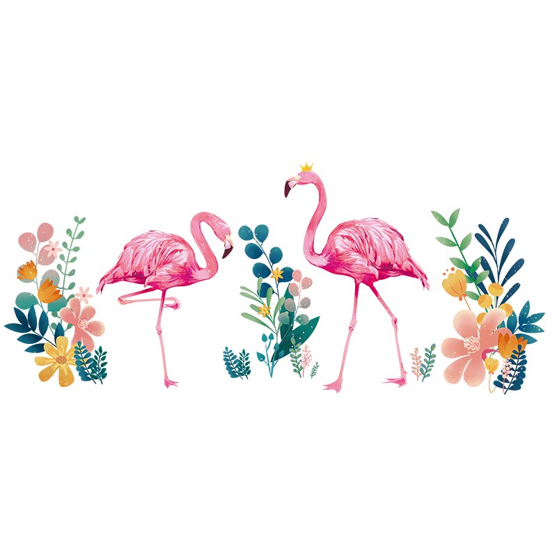 Stickers muraux avec des animaux flamant rose, Stickers en fleurs chlorophylle, pour le salon, la chambre de bébé, pour la décoration pour la maison, DIY bricolage
