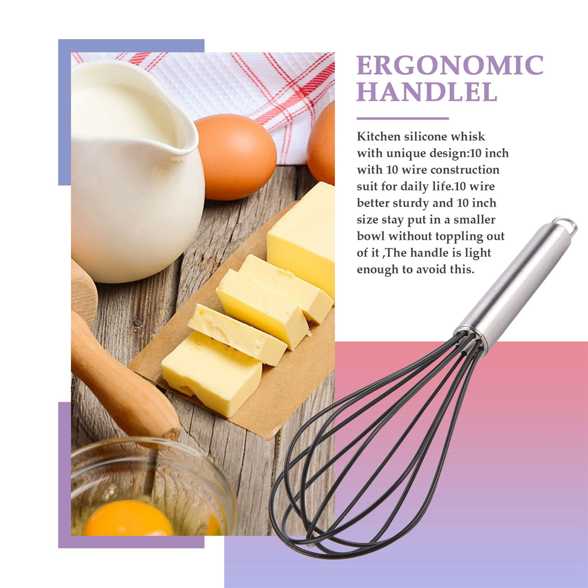 Siliconen Keukengarde, 10 Inch Siliconen Garde Eierklopper, Zeer Stevige Keukendraadballon 600 ° F Hittebestendig