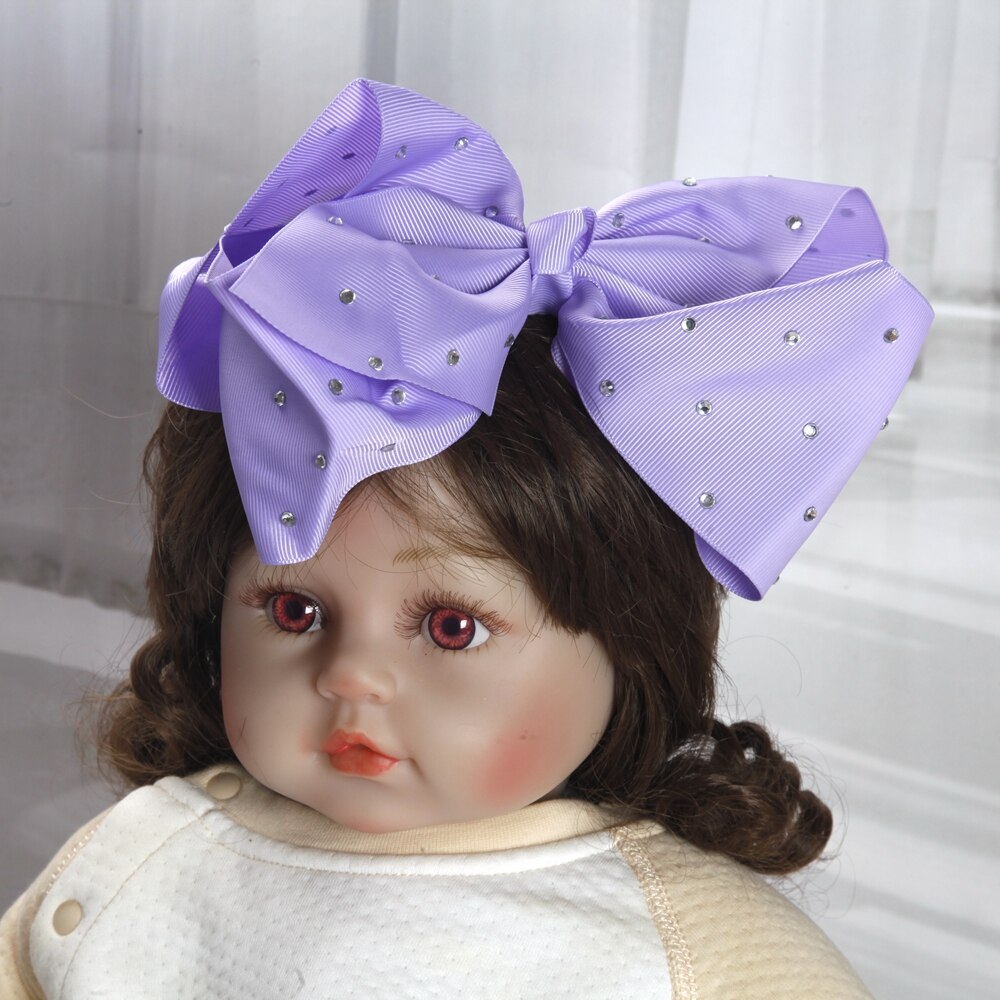 8inch large bows hair clips for Baby Girls Kids Soft Bows Rhinestone Knot Hair Bands Baby Hair Accessories Children Headwear: Blue