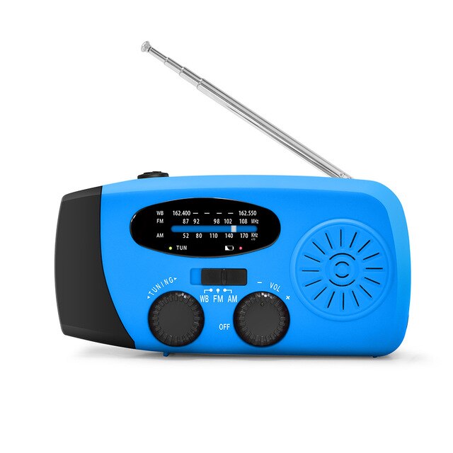 Solar Emergency NOAA Weather Radio Dynamo Self Powered AM FM WB Radios 3 LED Flashlight 1000mAh Smart Phone Charger Power Bank: blue