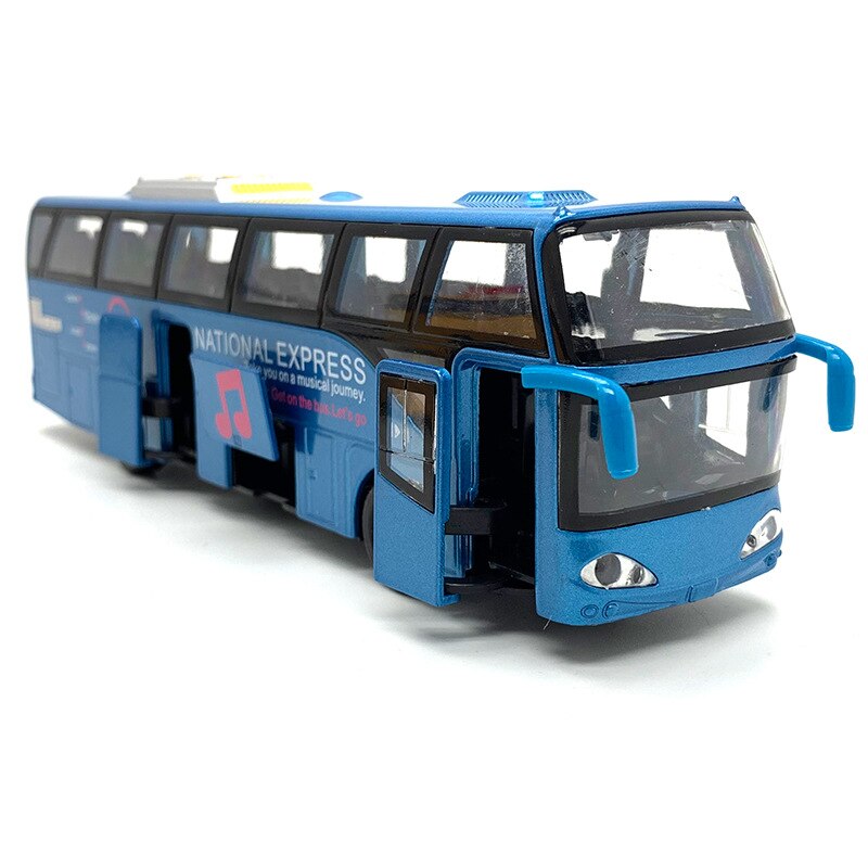 1:50 5 Deur Legering Tour Bus Model, Simulatie Spuitgieten Kinderen Speelgoed Auto, geluid En Licht Trek,: Blauw