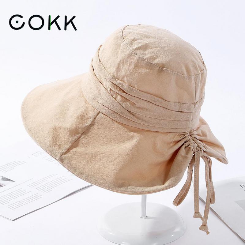 Cokk Zomer Hoed Vrouwen Emmer Hoed Cap Zon Uv-bescherming Effen Kleur Katoen Opvouwbare Zon Hoeden Voor Vrouwen Dames Hoeden gorro Gorras