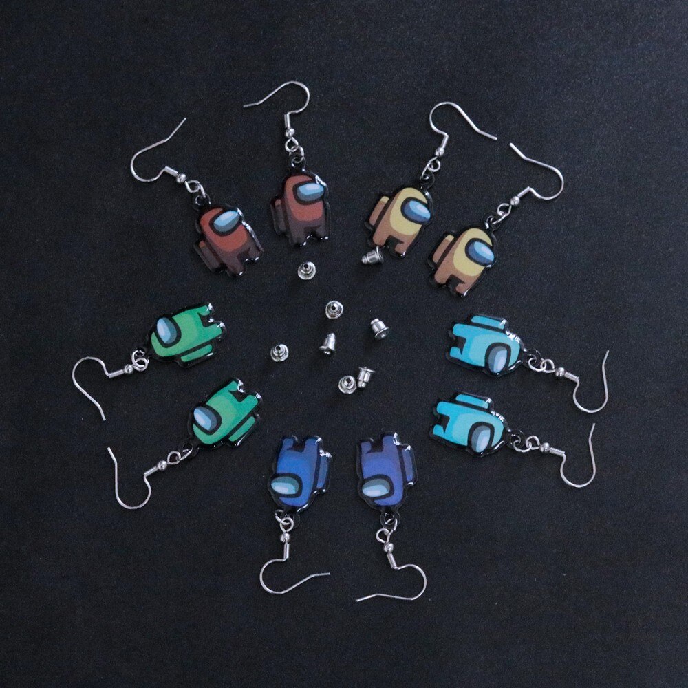 Pendientes colgantes de Juegos populares de los Estados Unidos para niñas, joyería brinco, juguetes de figuras de amongUS