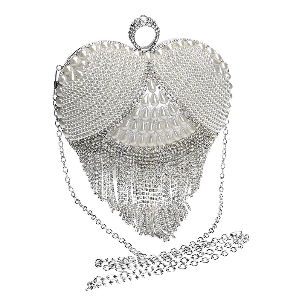 GLOIGTassel Strass Abend Tasche Finger Ring Diamanten Hochzeit Herz Kupplung Handtaschen Kette Schulter Party Perle Weihnachten