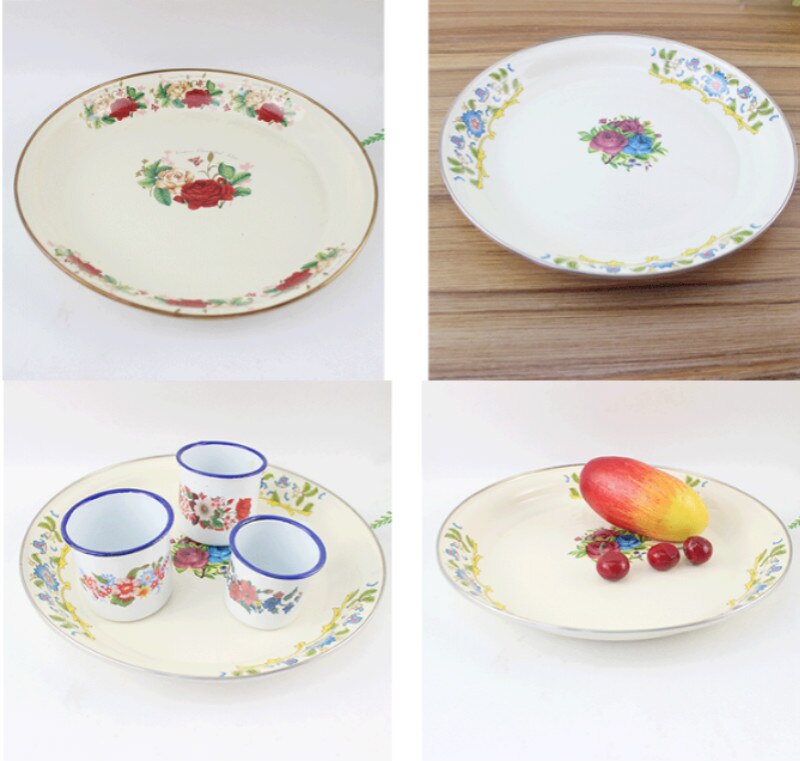 Old-fashioned nostalgic enamel disc, Enamel Tea plate, enamel fruit plate, Thickened enamel dish,Chinese style.2 /1 bags.