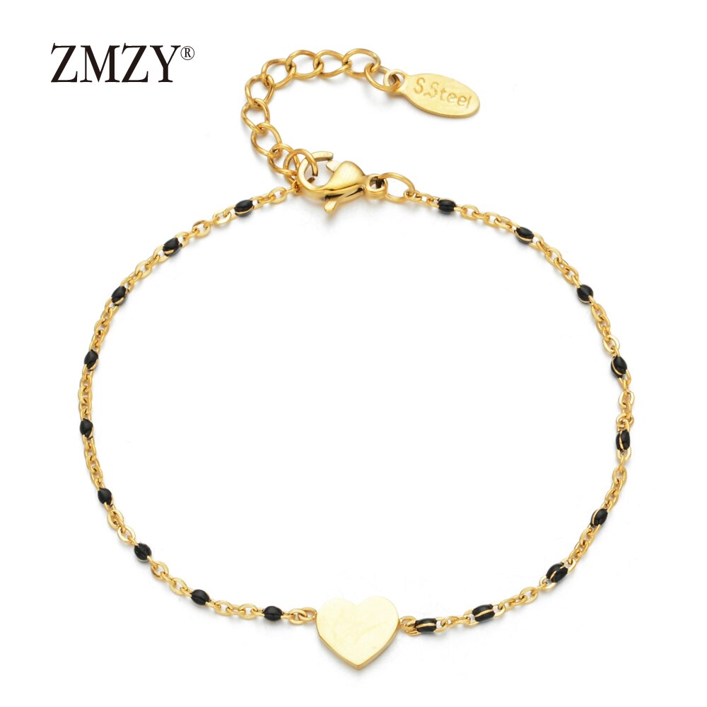 ZMZY Rvs Anniversary Charms Gouden Hart Armband Bijpassende Koppels Armbanden Relatie Bijoux voor Vrouwen: BLACK