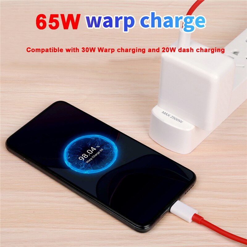 65W Warp Charger For OnePlus 9 Pro 9R 8T 6A 1M USB-C to USB-C Dash/Warp Charging Adapter For One Plus 8 Pro Nord 7T Pro 7 6T 1+6