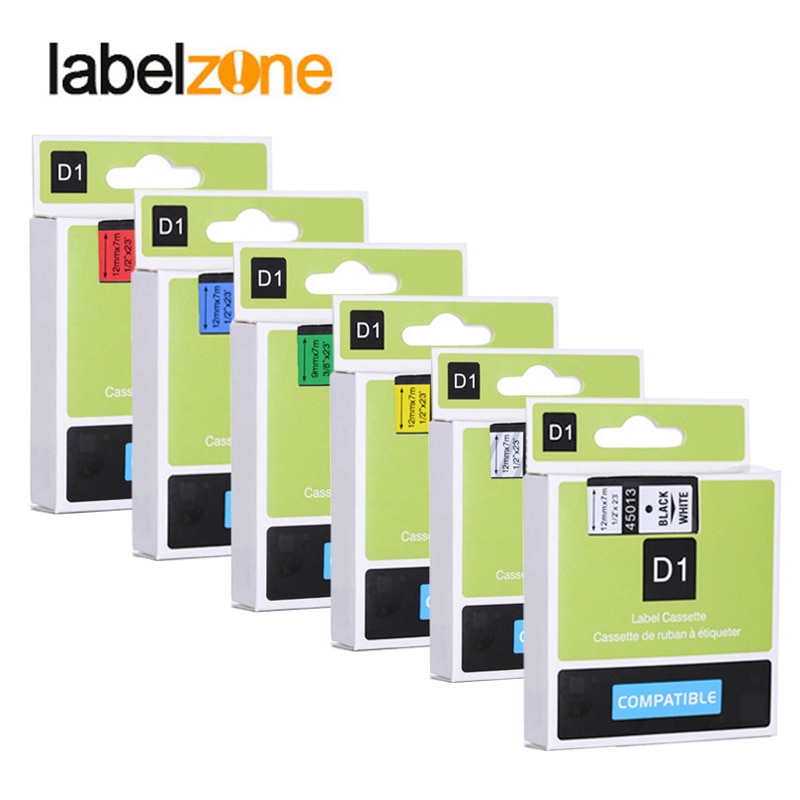 6 pakke blandet 6 farver 45013 label tape kompatibel dymo  d1 12mm label printer  d1 45010 45016 45017 45018 45019 til  lm160 printere