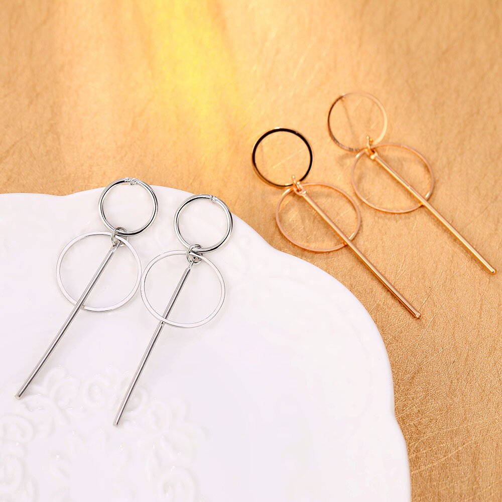 Earrings Punk Simple Gold/ Silver Color Section Tassel Pendant Size Circle Earrings For Ladies