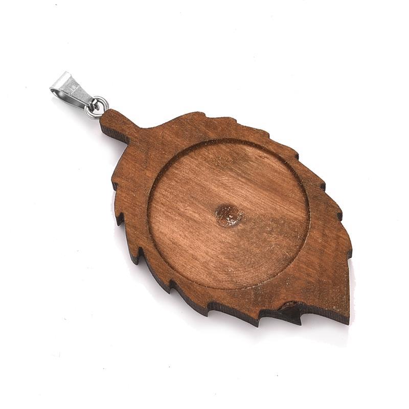 10 kpl puinen riipus cabochon pohja-asetelma korujen valmistustarvikkeet kaulakoru tyhjä tarjotin asettaminen sopii 25mm lasikaabokonia: Ruskea