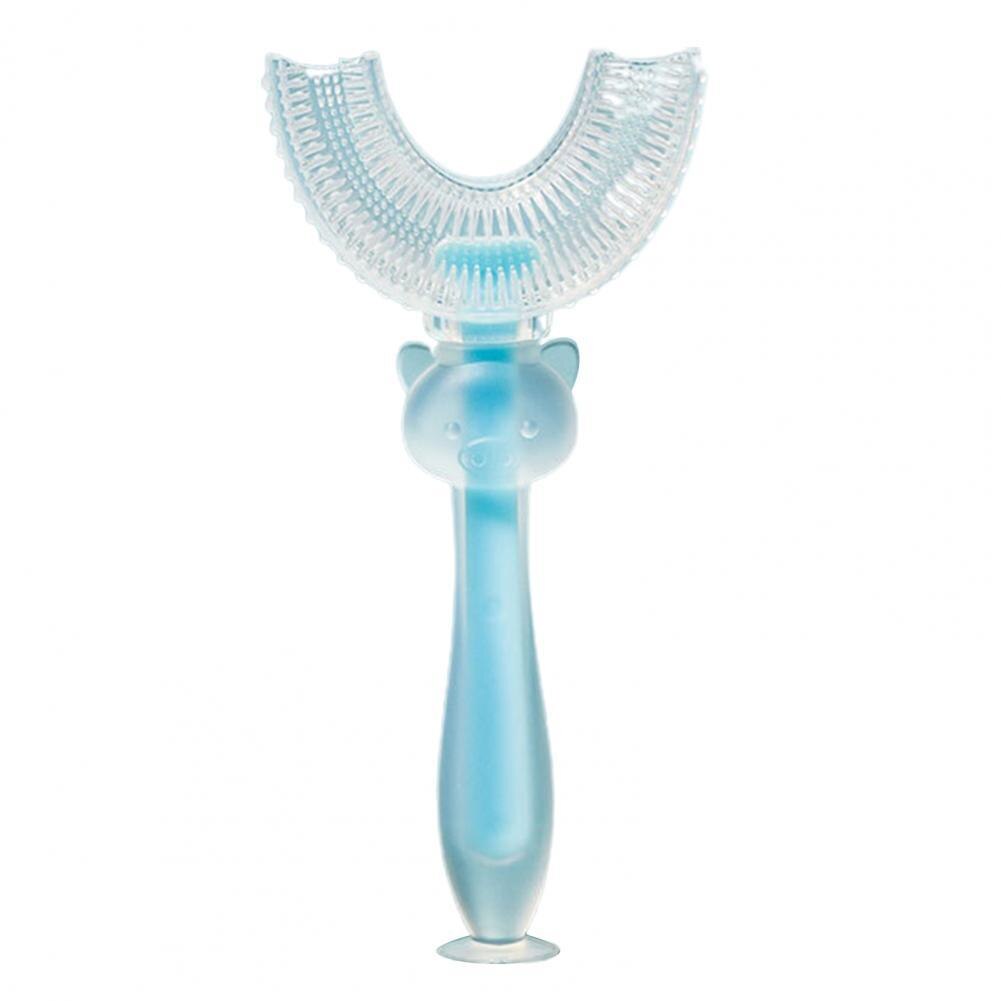 1 Pc Baby Toothbrush Cartoon Shape Suction Cup Bottom Silicone Infant Manual Cleaning Toothbrush BPA free for Gum Care 2-14Y: Blue Small