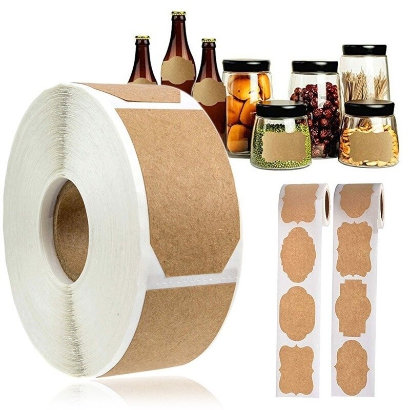 Adhesivo de Papel Kraft para escribir a mano pegatinas de conveniencia, sellado de etiqueta adhesiva de piel de vaca para clasificación de cocina, etiquetas de DIY, 300 Uds. Por rollo