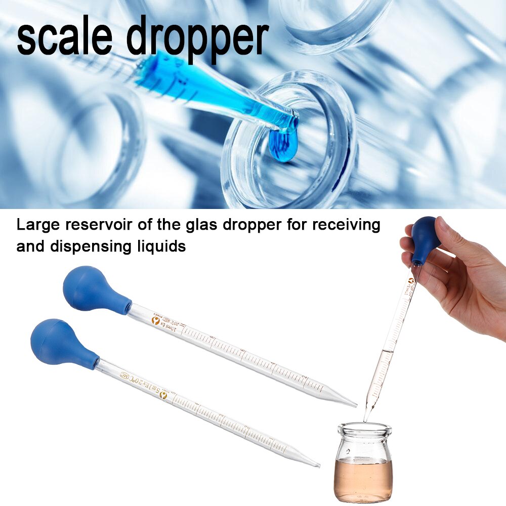 5/10ml Glass Pipettes Lab Scale Graduated Pipettes Test Tubes Rubber Head Glass Dropper Laboratory Supplies