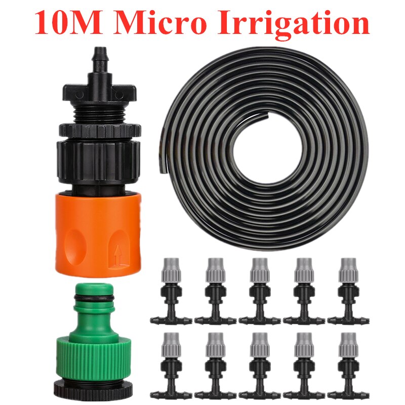 Plastic 10M Irrigation Watering Kit Cooling Misting System Water Sprayer Mist Atomizing Hose Nozzles Set Patio Garden Greenhouse: Micro Irrigation