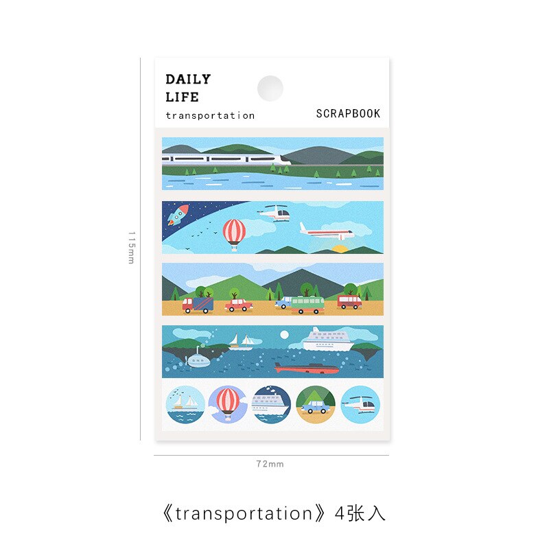 4 Vellen/Set Washi Stickers Papier Sticker Journal Scrapbooking Sticker Notebook Decoratie Ambachtelijke Papier: Transportation