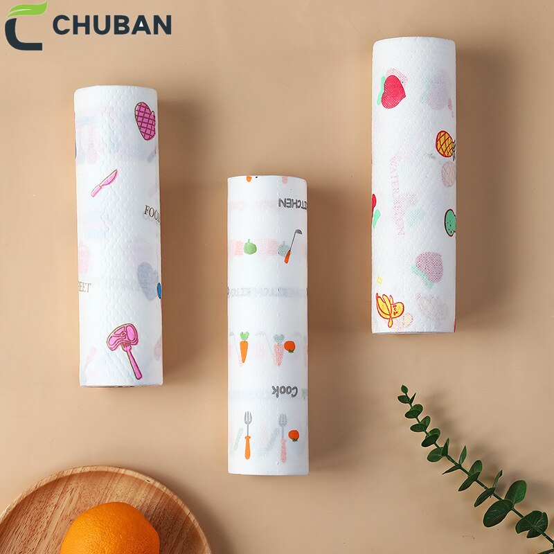 CHUBAN Convenient 50pcs/roll Clean Paper Kitchen Dishcloth Oil Absorbent Paper Towel Wet Dry Dual Purpose Dish Towe Lazy Rag A23