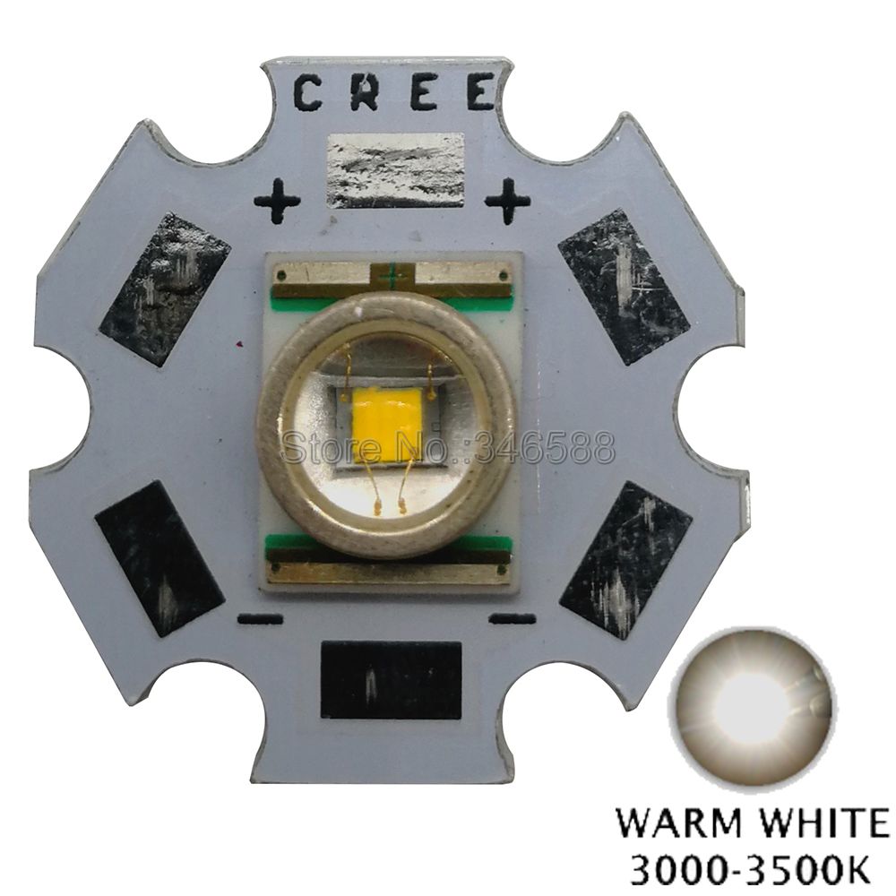 10x cree xlamp xre xr -e 3w high power led lysemitter perle  on 16mm / 20mm pcb heatsink hvit varm hvit rød grønn blå gul: Varm hvit / 16mm stk