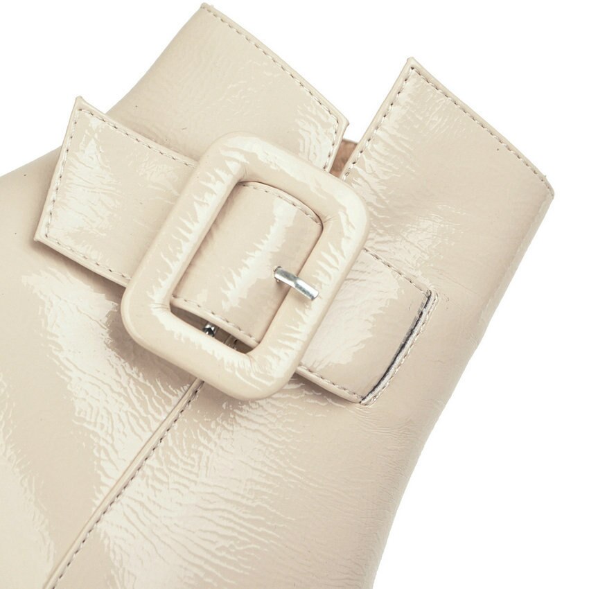 Qutaa Mode Wees Teen Pu Lakleer Enkellaarsjes Dunne Hoge Hak Herfst Winter Gesp Rits Vrouwen Schoenen Maat 34-42