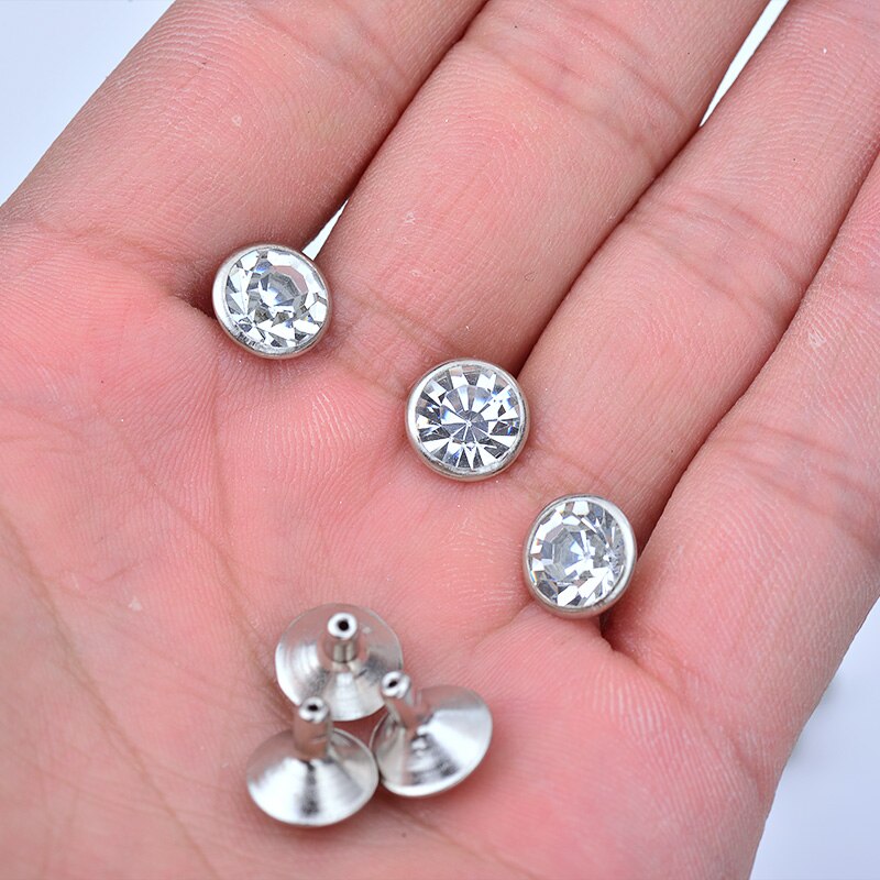 JUNAO, 100 Uds., tachuelas metálicas doradas y plateadas de 10mm, tachuelas decorativas de latón, remaches de diamantes de imitación para zapatos de cuero, artesanías DIY