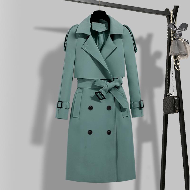 Ailegogo-Trench-Coat Vintage pour femmes, à Double boutonnage, col rabattu, Trench avec ceinture, collection automne-hiver élégante