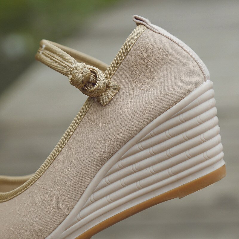 Beijing tissu chaussures chanson vêtements cale Sandlas Style National disque boucle littéraire chaussures pour femmes chaussures simples