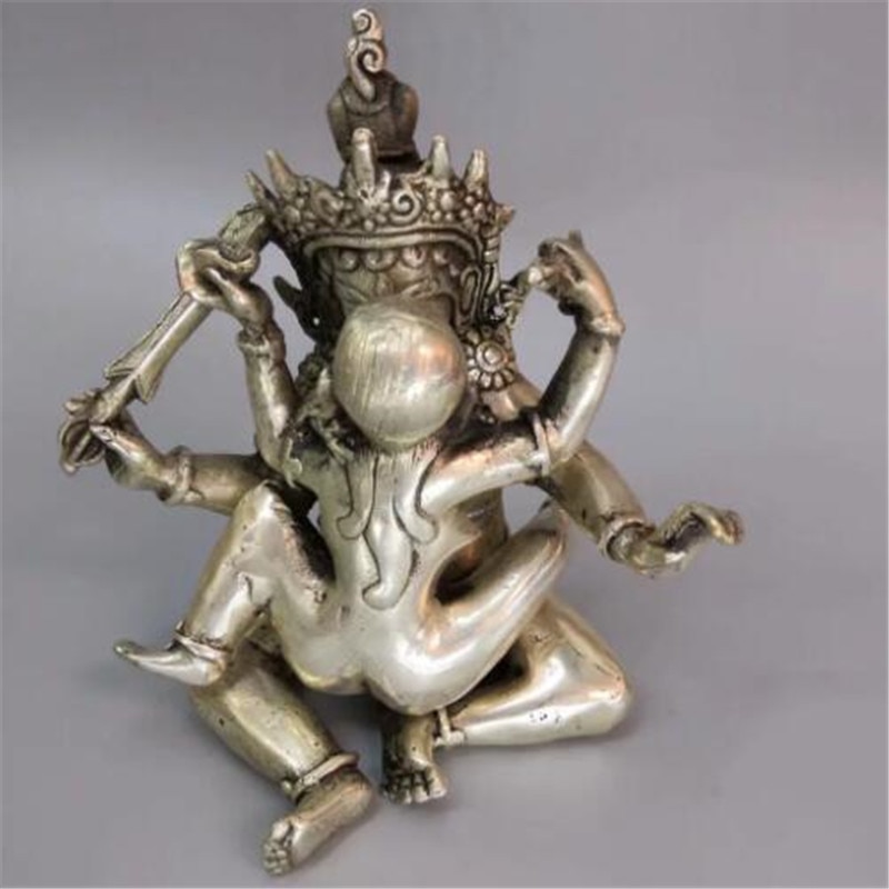 Tibet Zilver Verguld Bronzen Manjushri Consort Yab-Yum Boeddhabeeld 5.5''