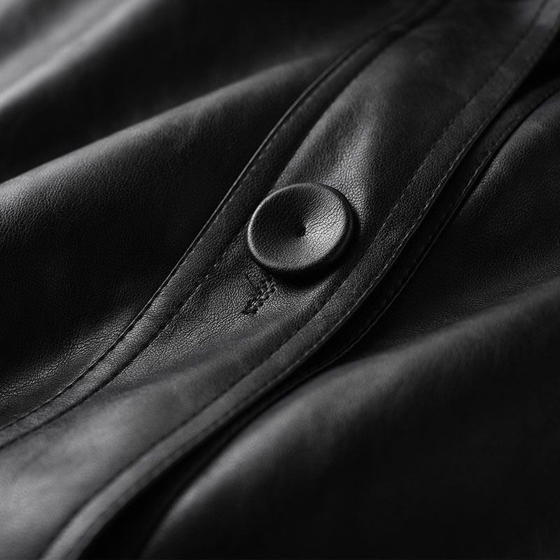 Vintage forårsfrakke kvinder biker pu læderjakke sort lang trenchcoat løst bælte windbreaker sort outwear kvinde  py57