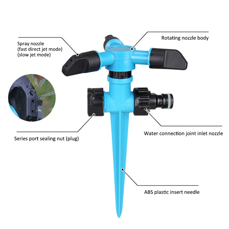 Gräsmatta automatisk droppbevattning spruta huvud trädgård bevattning sprinklers växthus tre arm 360 grader roterande sprinkler tillbehör
