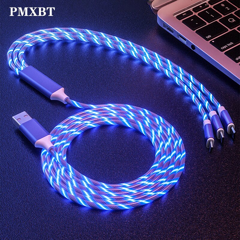 3in1 LED Flow Luminous Lighting Cable Micro USB Type C Charger Cable for iPhone Huawei Samsung Data Wire USB C Phone Micro Kable