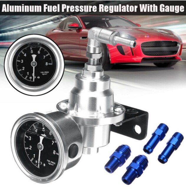 Regulador de combustible de uso General, supercargador de reacondicionamiento de vehículo, regulador de presión de combustible con Kit de manómetro, 1 ud.: Silver