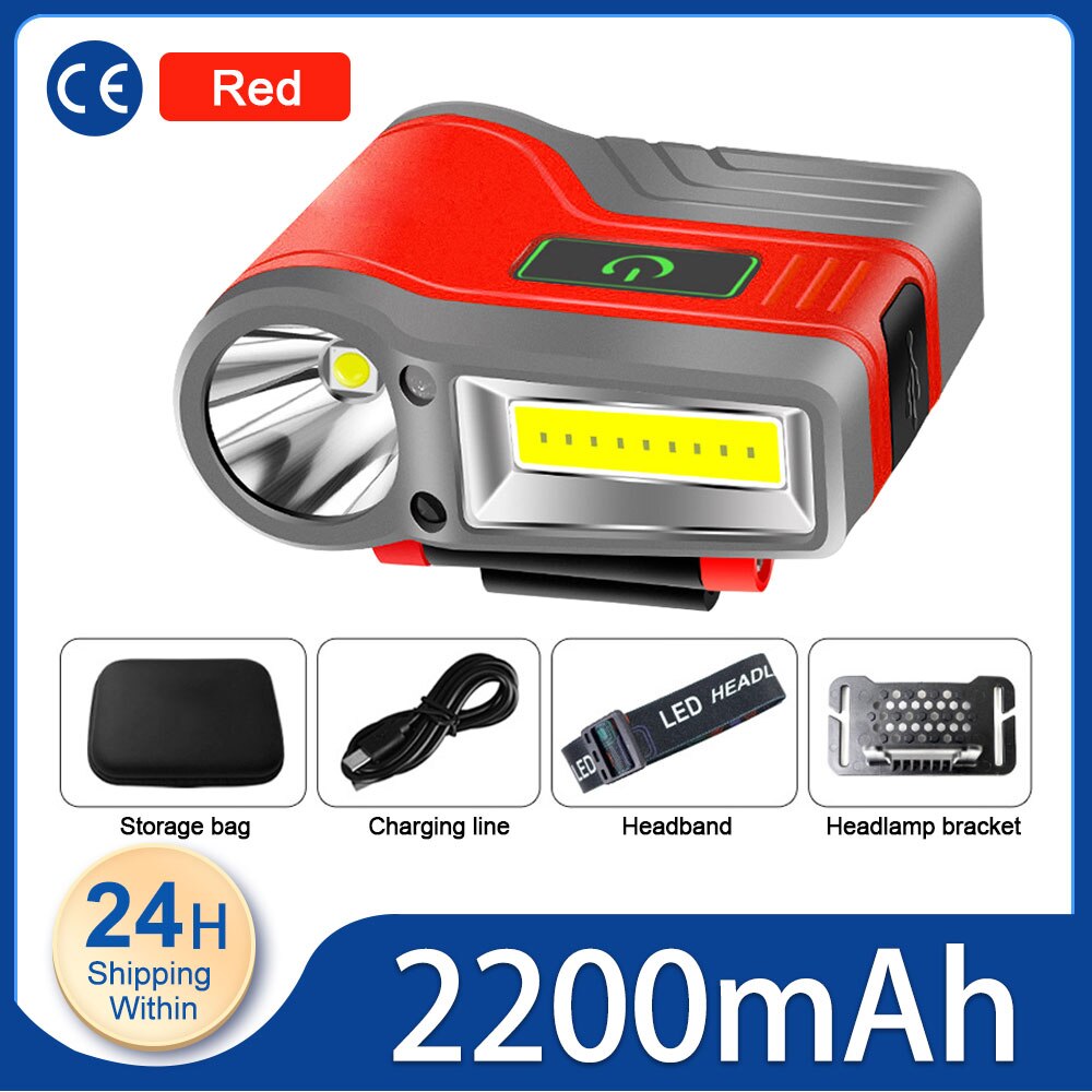 Induction Cap Clip Light USB Charging Cap Clip Flashlight 2200mAh COB Flood Light Head Light Waterproof Fishing Camping Light: Red Upgrad 2200mA