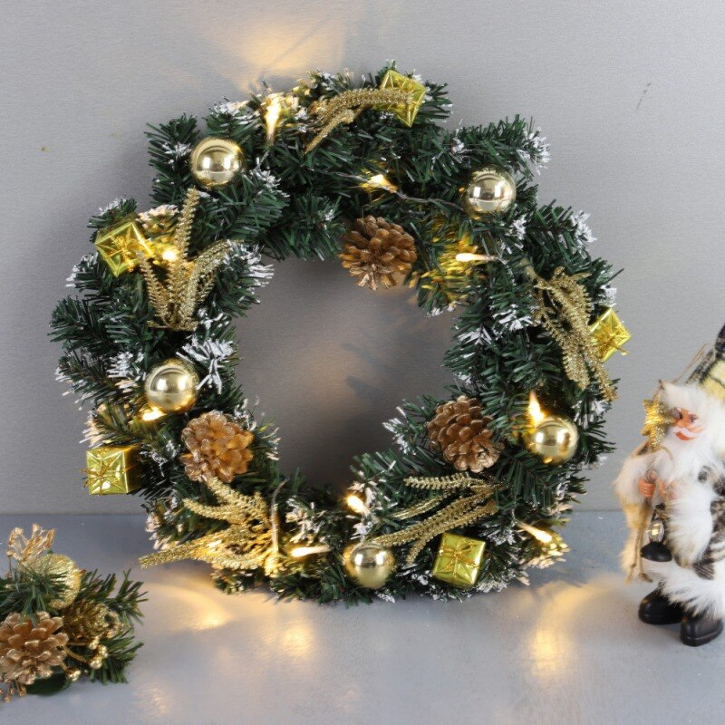 Christmas Wreath With Battery Powered LED Light String Front Door Hanging Garland Home Decorations