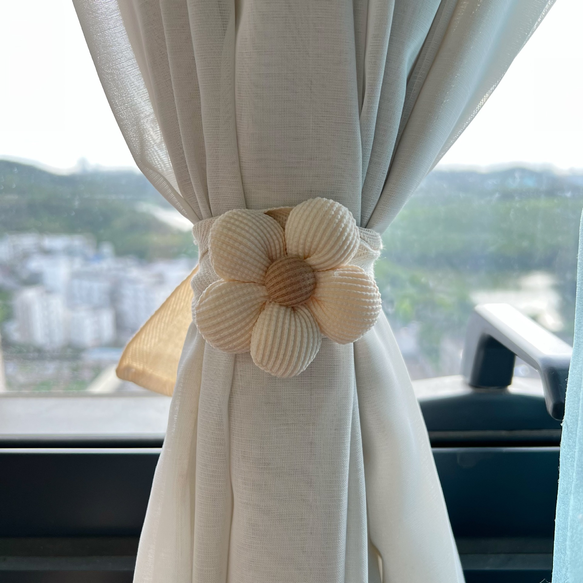 Rideau à fleurs ours Kawaii, boucle suspendue, accessoires de rideau, décoration de maison, corde à cravate: YELLOW