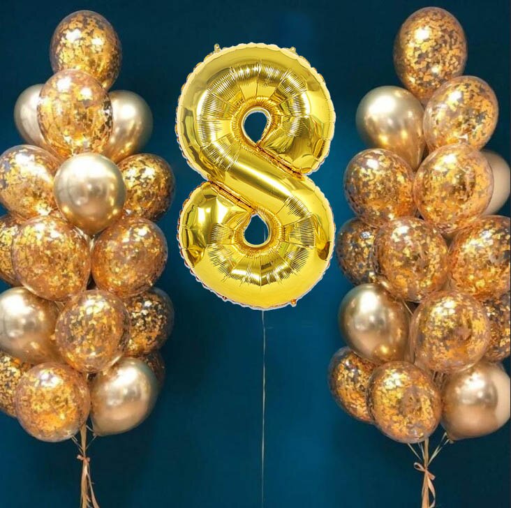 32 stk / parti 32 tommer guld numerballon 12 tommer guld konfetti blandet metallisk latexballon til fødselsdagsfest festdekorationer: 8