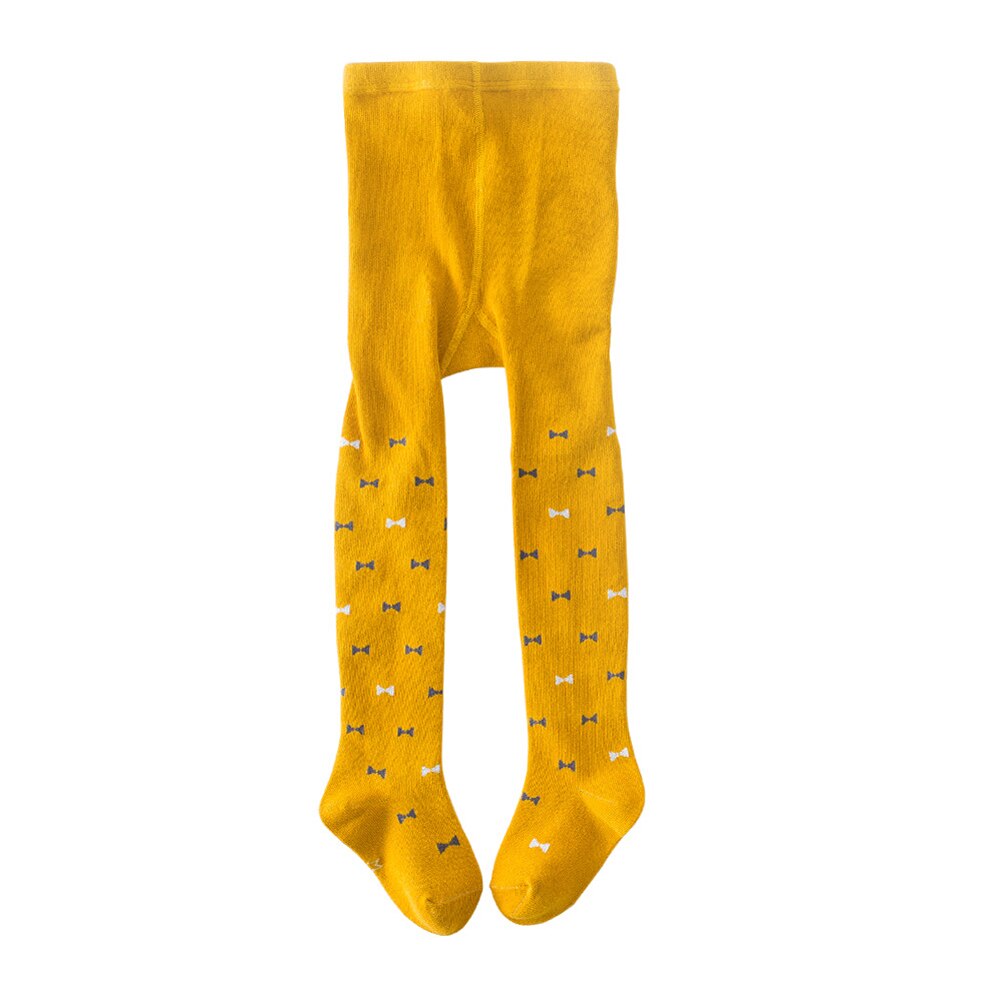 Enfant bébé filles coton tricot collants, collants nœud-noeud imprimé Leggings bas pantalon: Jaune / 3T