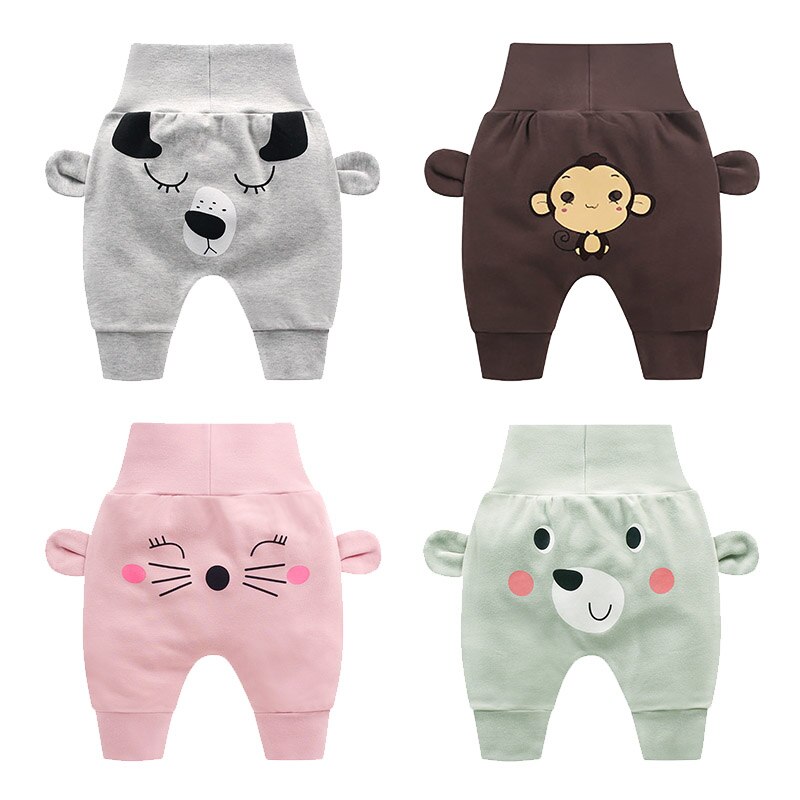 Simpatico cartone animato pantaloni a vita alta comodo cotone traspirante pantaloni larghi a matita protezione invernale pancia pantaloni per bambini