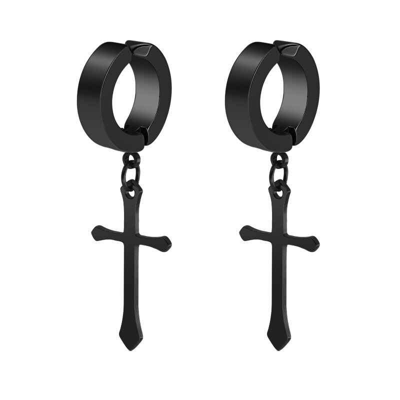 1 Pcs Rvs Clip Op Non Piercing Oorbellen Voor Vrouwen Mannen Zwarte Goud Kleur Cross Gothic Punk Rock Pendiente