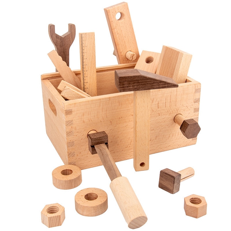 Wooden Tool Box Kids Disassembly Toy Screw Nut Combination Assembly Construction Toy Working Toy Set Role Play Set