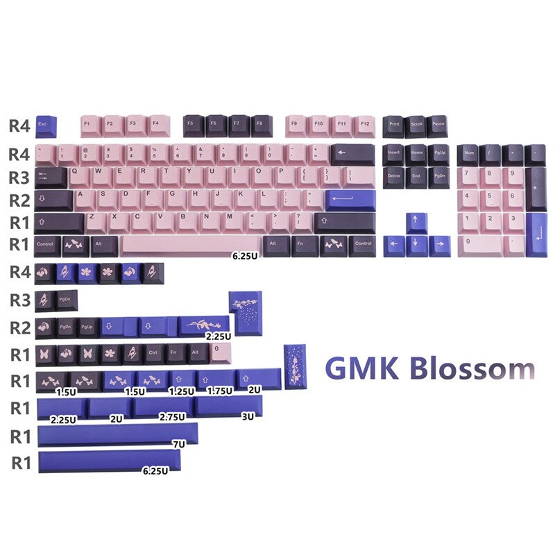 Gmk blossom keycap 142 key set cherry profile pbt sublimation keycaps 6,25 u 7u spacebar for diy mechanical keyboards: Default Title