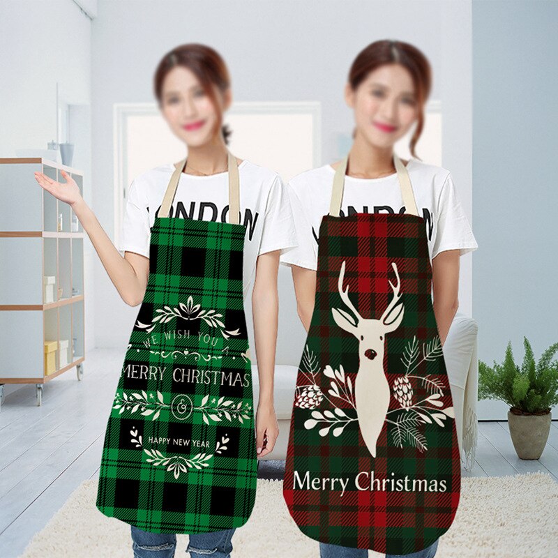 Tablier de noël joyeux noël treillis imprimé sans manches coton lin tabliers pour hommes femmes outils de nettoyage à domicile