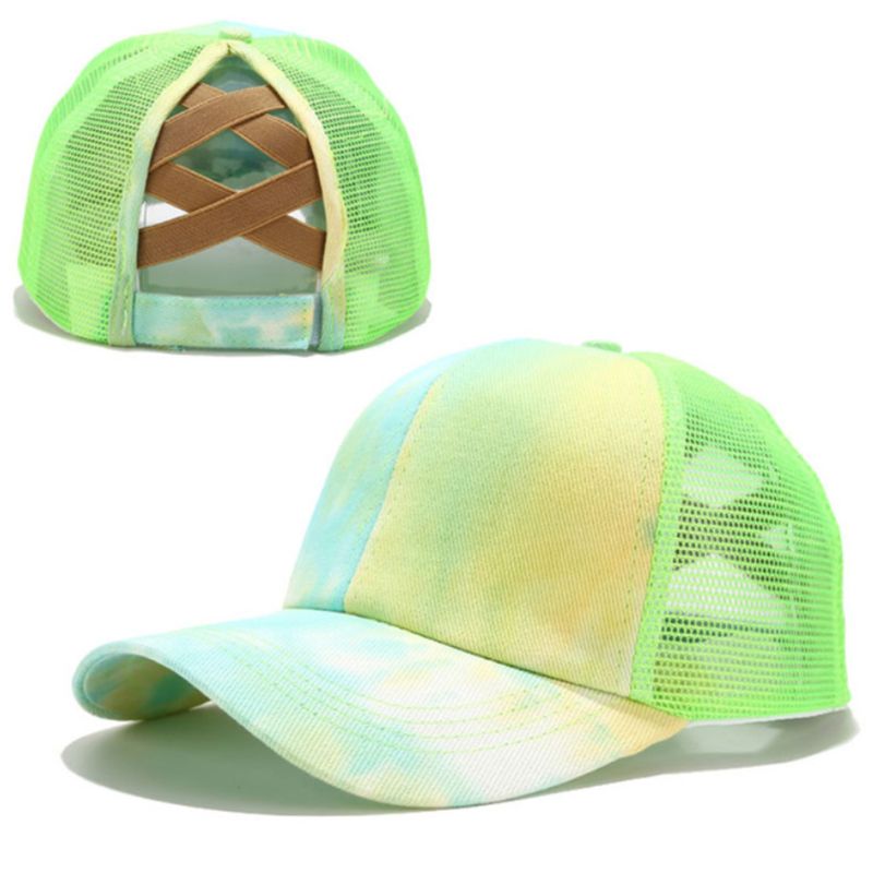 Casquette de Baseball colorée pour femmes, chapeau de camionneur en maille, queue de cheval croisé: green
