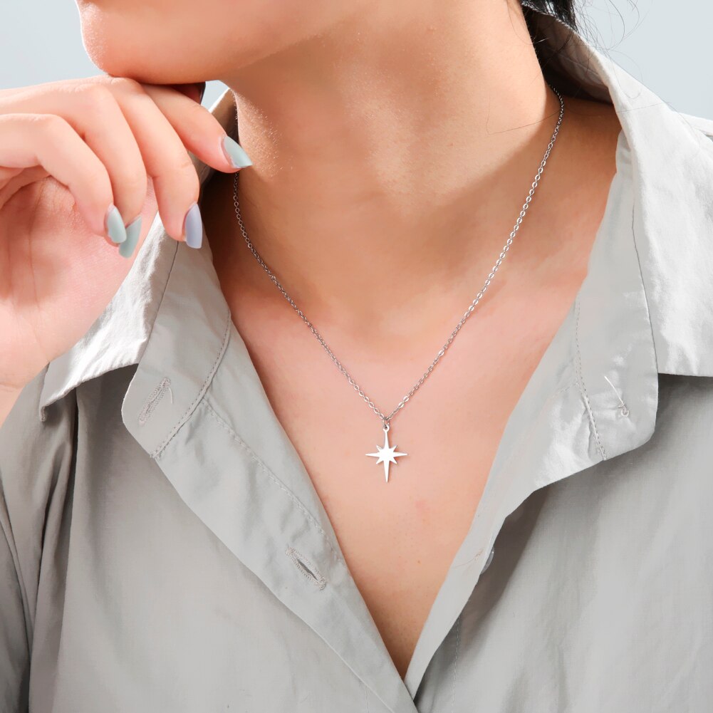 Teamer stainless steel necklace for women, north star pendant necklace, minimalist choker, temperament jewelry, collarbone chain