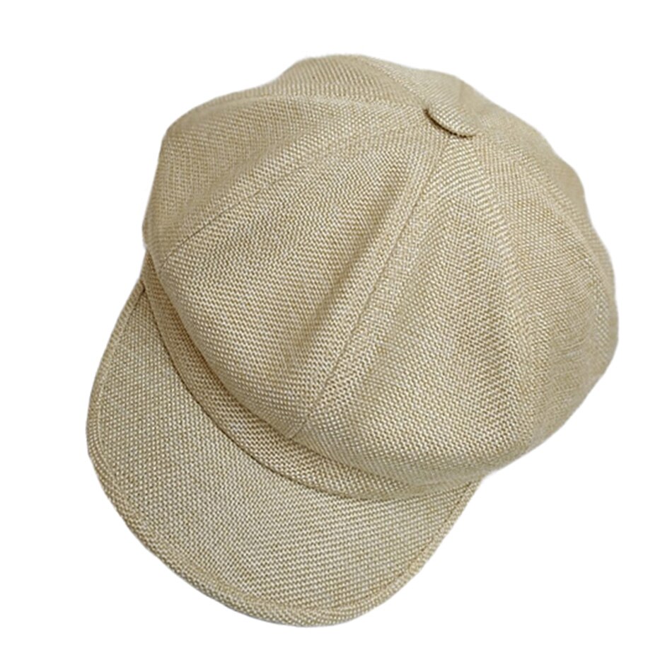 Hoaree 100%  linned nyhedsdreng hue kvinder ottekantet hue hat hvid baret hætter damer sommermaler kvindelige vintage bager dreng hat: Beige