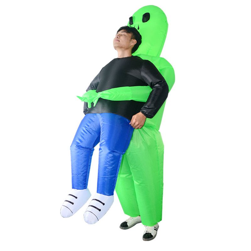 Inflatable Halloween Party Dress Green Alien Pick Me Up Costume Monster Adults Walking Performing Funny Props Suit