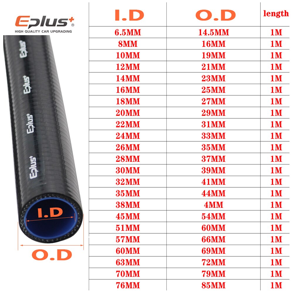 Eplus universal silikonslang flätat rör vvs-slangar kylare intercooler anslutningsrör 1 meter röd