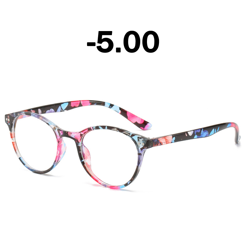 Elbru Women Retro Vintage Round Finished Myopia Glasses for Ladies Nearsighted Eyewear Myopia Eyeglasses 0 Degree -1.0 to -6.0: Colorful -5.00