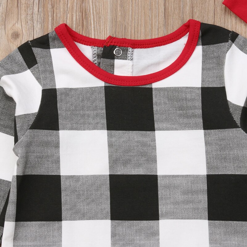 FOCUSNORM di Natale Appena nato Del bambino Della Ragazza del Ragazzo Del Pagliaccetto Lungo Del Manicotto del plaid Della Tuta Cappello Vestiti vestito impostato