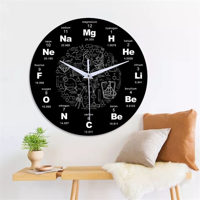 Acrylic Astronomical Digital Wall Clock Living Room Office Wall Decorative Quartz Silent Clock Chemical Symbols Clock: Black