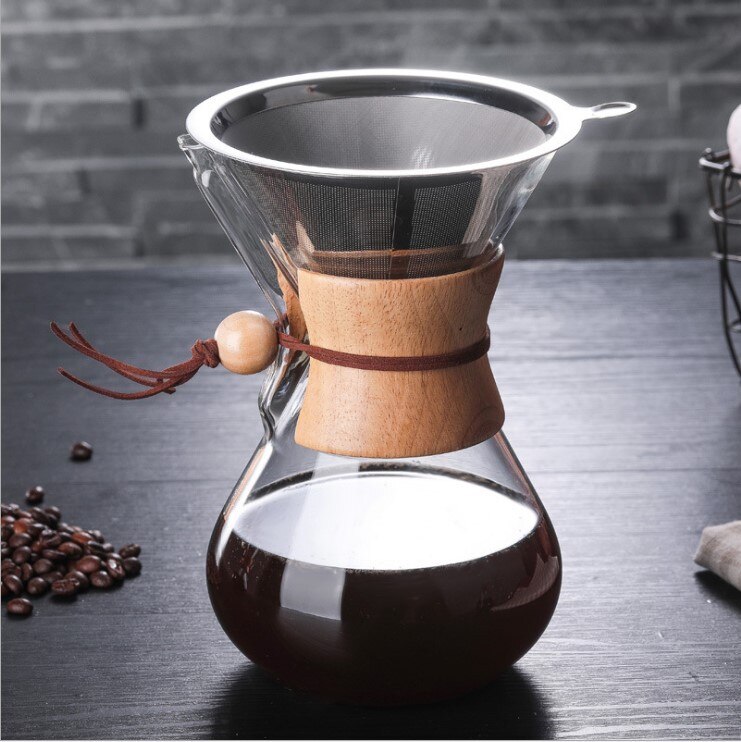 400ml 600ml 800ml Espresso Coffe Machine tea water Pot set Stainless Steel Filter Pot Resistant Glass Maker Coffee Pot